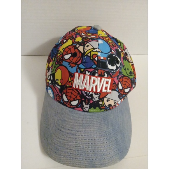 Marvel Comics Heroes Kawaii Distressed‎ Denim bill adjustable Cap Hat Size OSFM - Picture 2 of 4